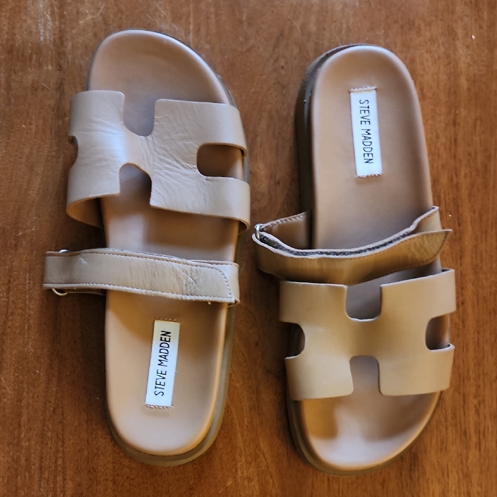 Steve Madden Tan Slide Sandals with Adjustable Strap